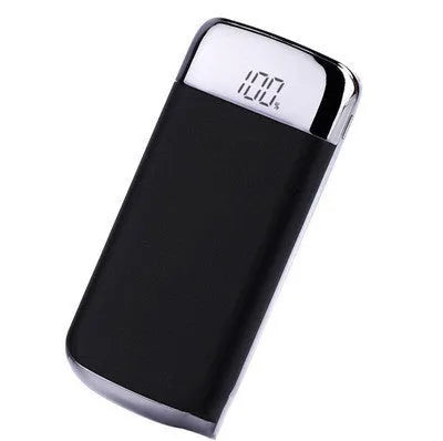 Square alloy-cased power bank with digital display and multiple USB ports in five colour options.