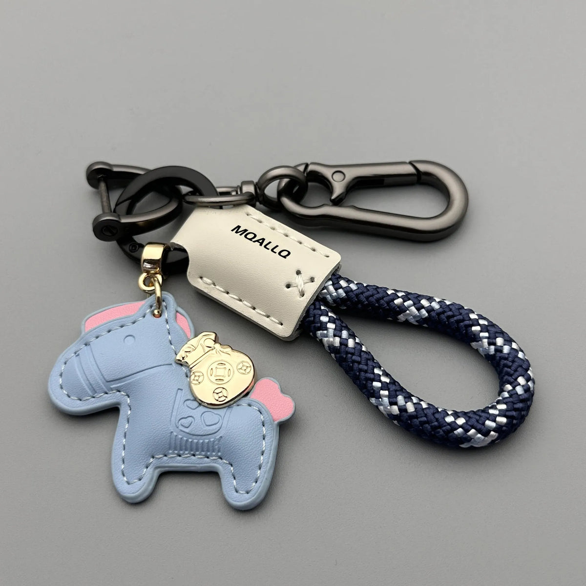 Handmade cowhide car key ring pendant with zinc alloy belt buckle and flanelle rope