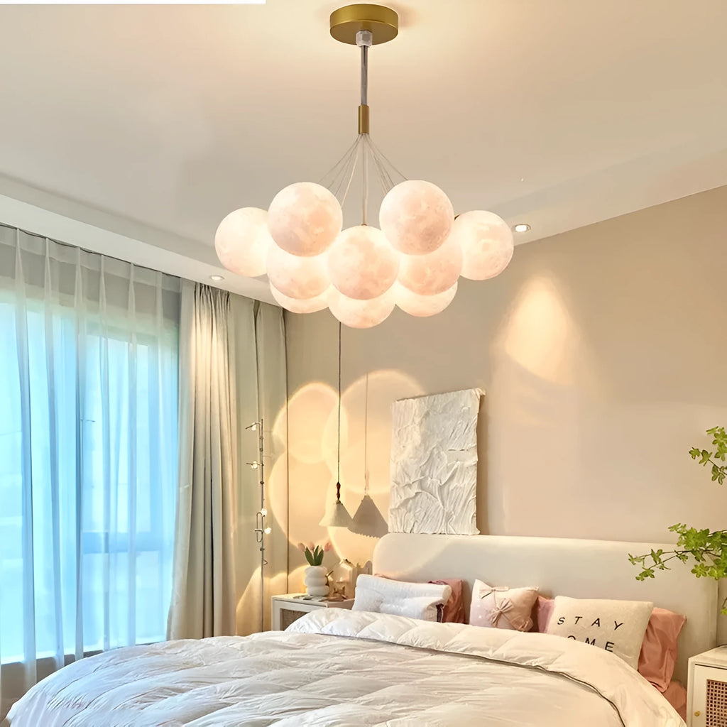 Nordic fish-shaped chandelier with moon bubble design in gold and black colour options