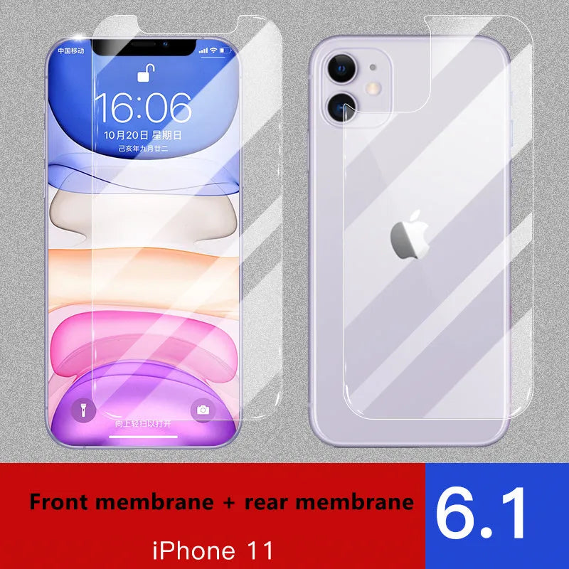 Tempered glass screen protector for Apple iPhone with rear and front film options.