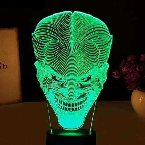 USB-powered 3D LED lamp showing seven colour options with touch control and compact desktop design