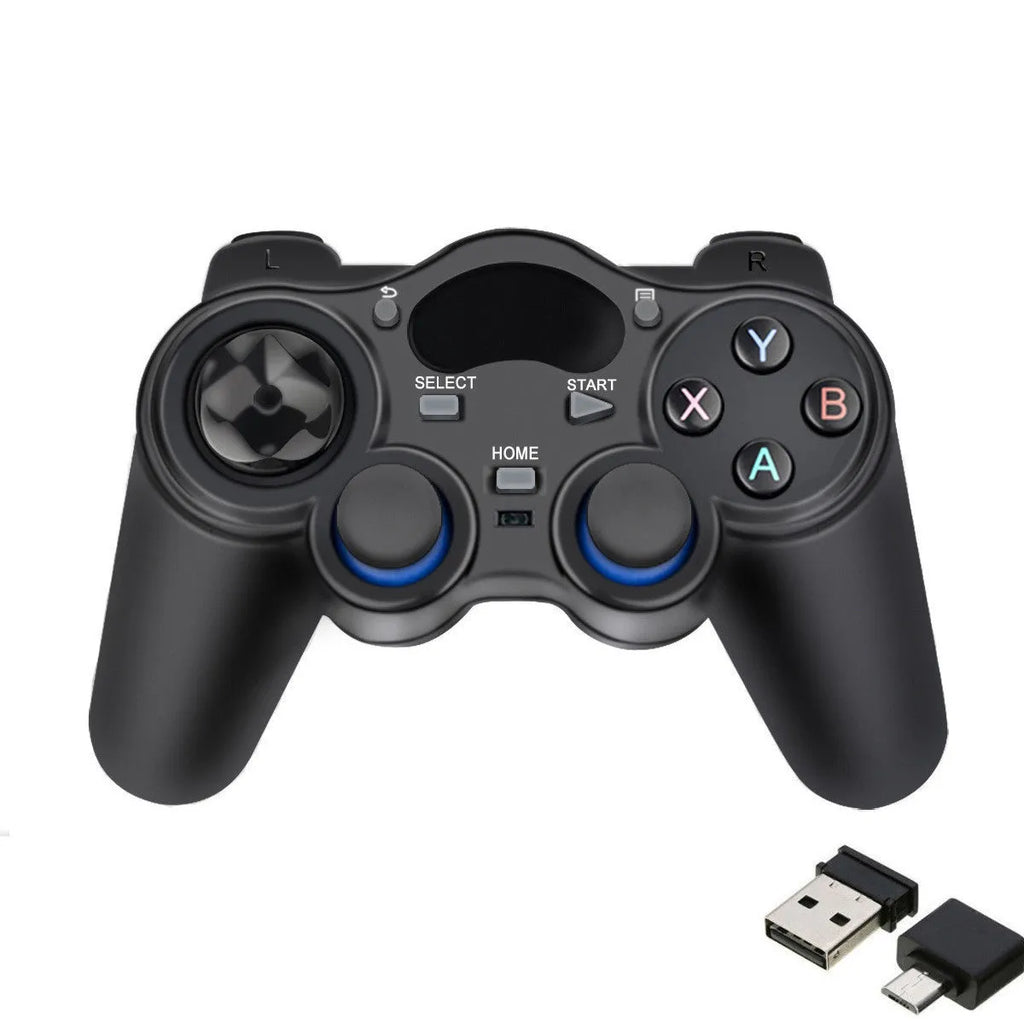 Black wireless gamepad with dual analog joysticks and cross keys for Android TV PC