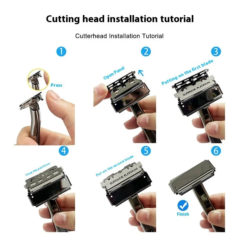 20T double-layer half-blade manual shaver in silver, gun, bronze, or gold-plated purple with 10 blades
