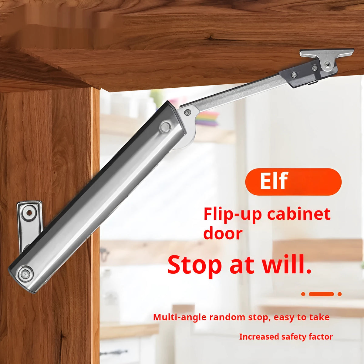 Cold rolled steel tatami cabinet flap-up door support rod with spring jackstay in stainless steel natural colour