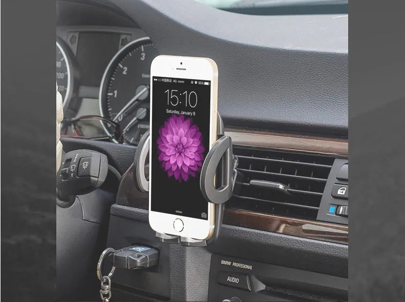 Black plastic universal car vent mobile phone holder with adjustable clamp