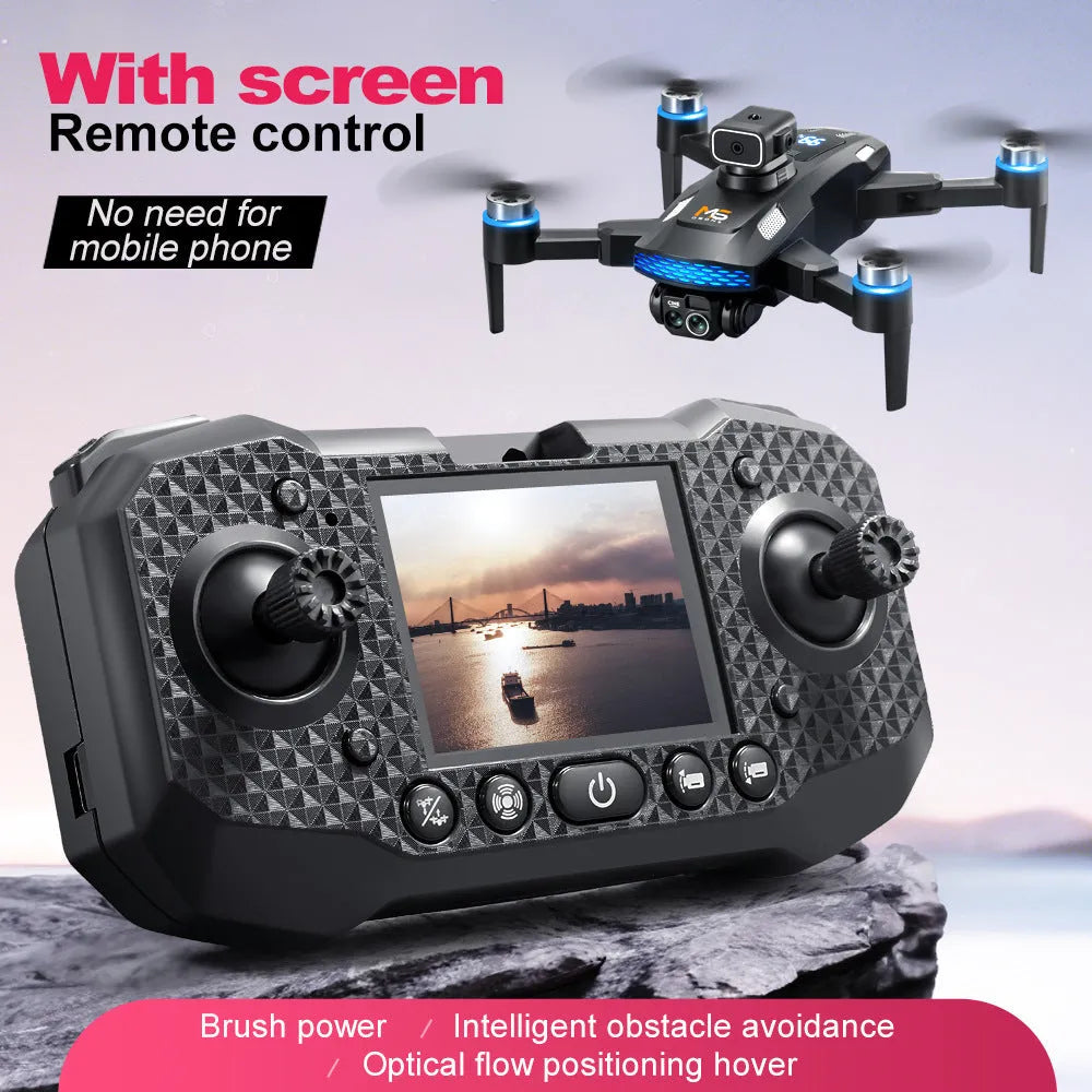 Black UAV drone with 8K camera and obstacle avoidance on a white background