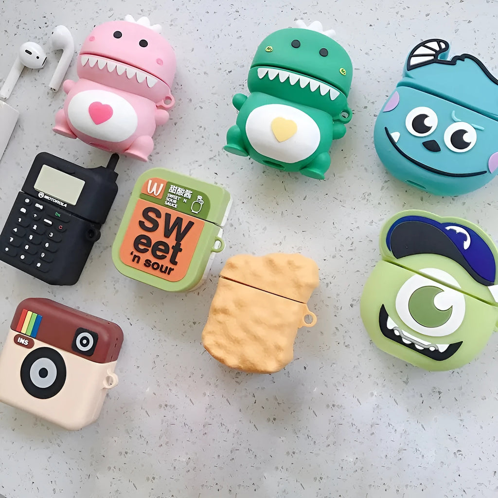 Green silicone protective case for Apple AirPods with cartoon animal design
