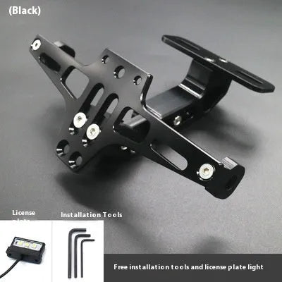 Aluminum alloy license plate holder support bracket with integrated lights in black finish