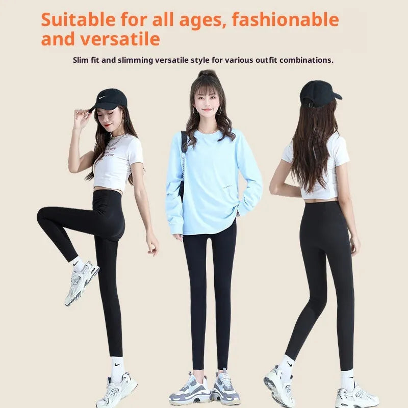 High-waisted tummy control slimming leggings in solid colour with anti-exposure and hip lift design for women