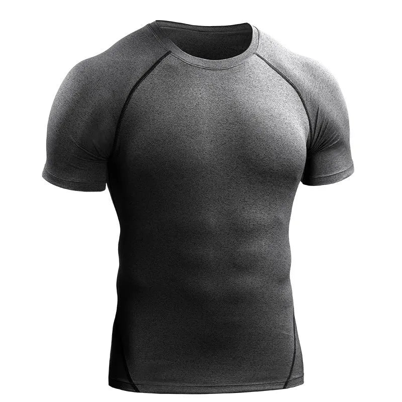 Men's quick-dry short-sleeve workout T-shirt in gray, chemical fibre blend for exercise and running