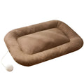 Brown and green pet cushion with removable cover shown in four sizes for small to medium dogs and cats