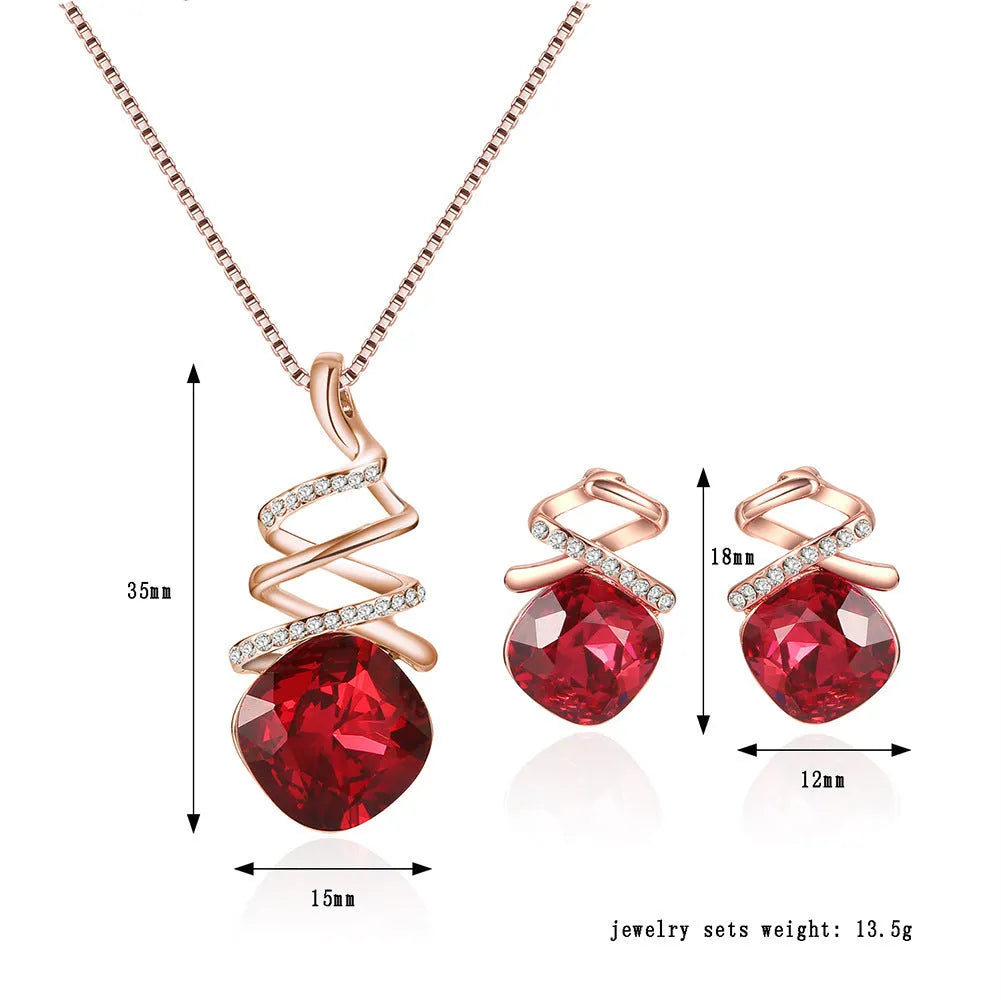 Women's alloy bridal jewellery set with adjustable water wave chain necklace and diamond-style earrings