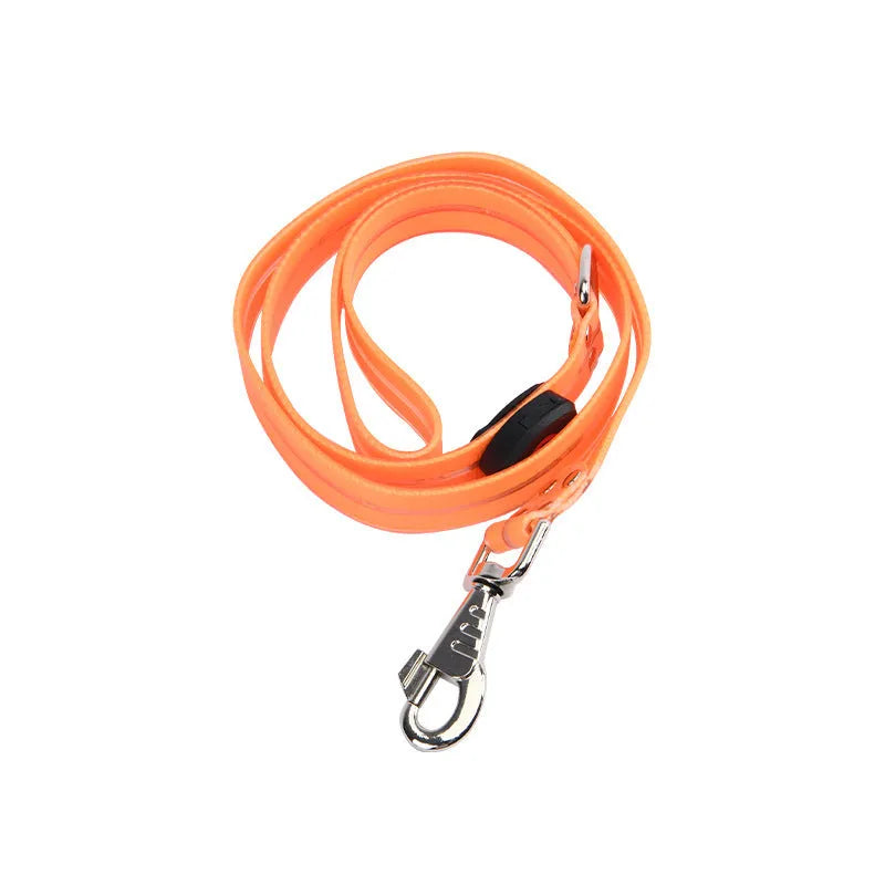 LED light-emitting pet collar and hand holding rope set in orange and black colours for night walking