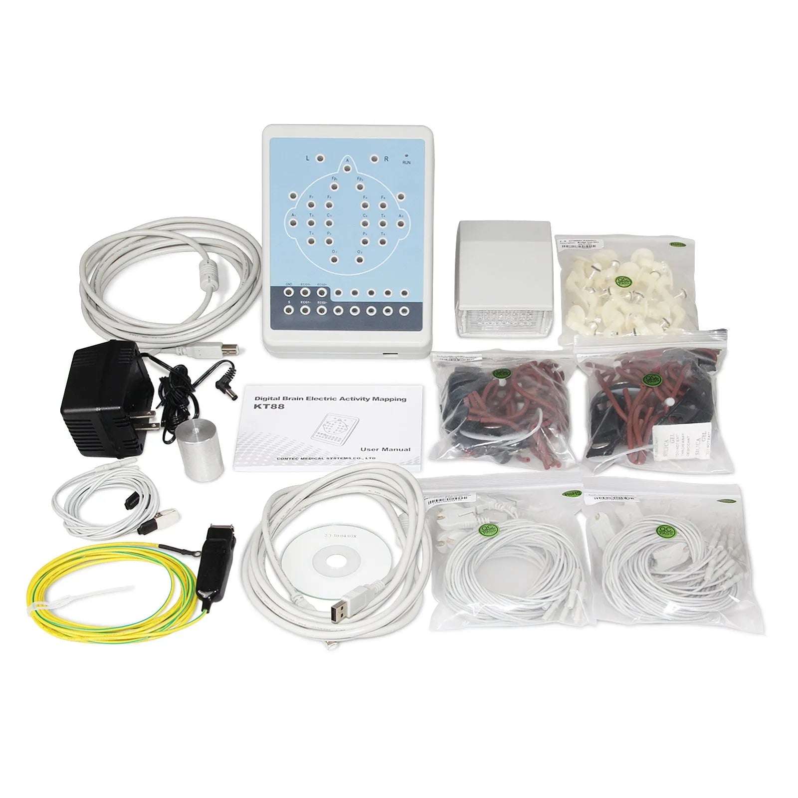 CE CONTEC KT88-1016 16 channel digital EEG and brain mapping system unit with cables.