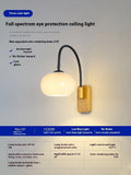 Creative retro glass wall LED lamp with walnut colour iron finish and milky white 32cm shade