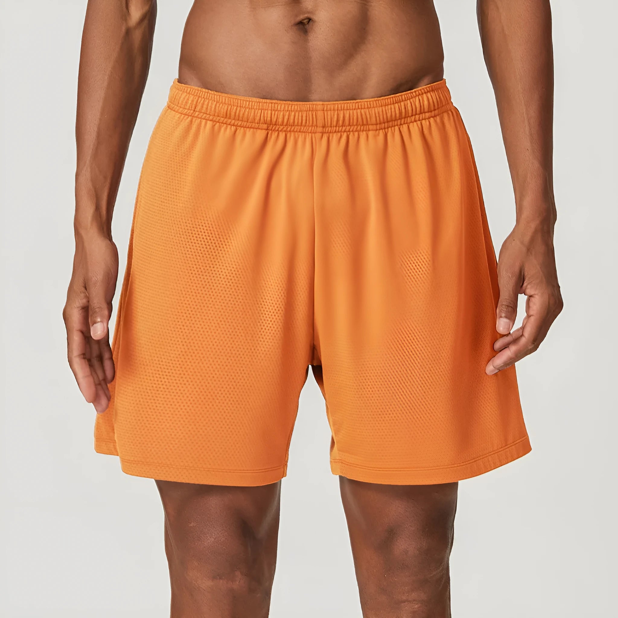 Men's quick-dry nylon double-layer running shorts in dark brown, shown laid flat.