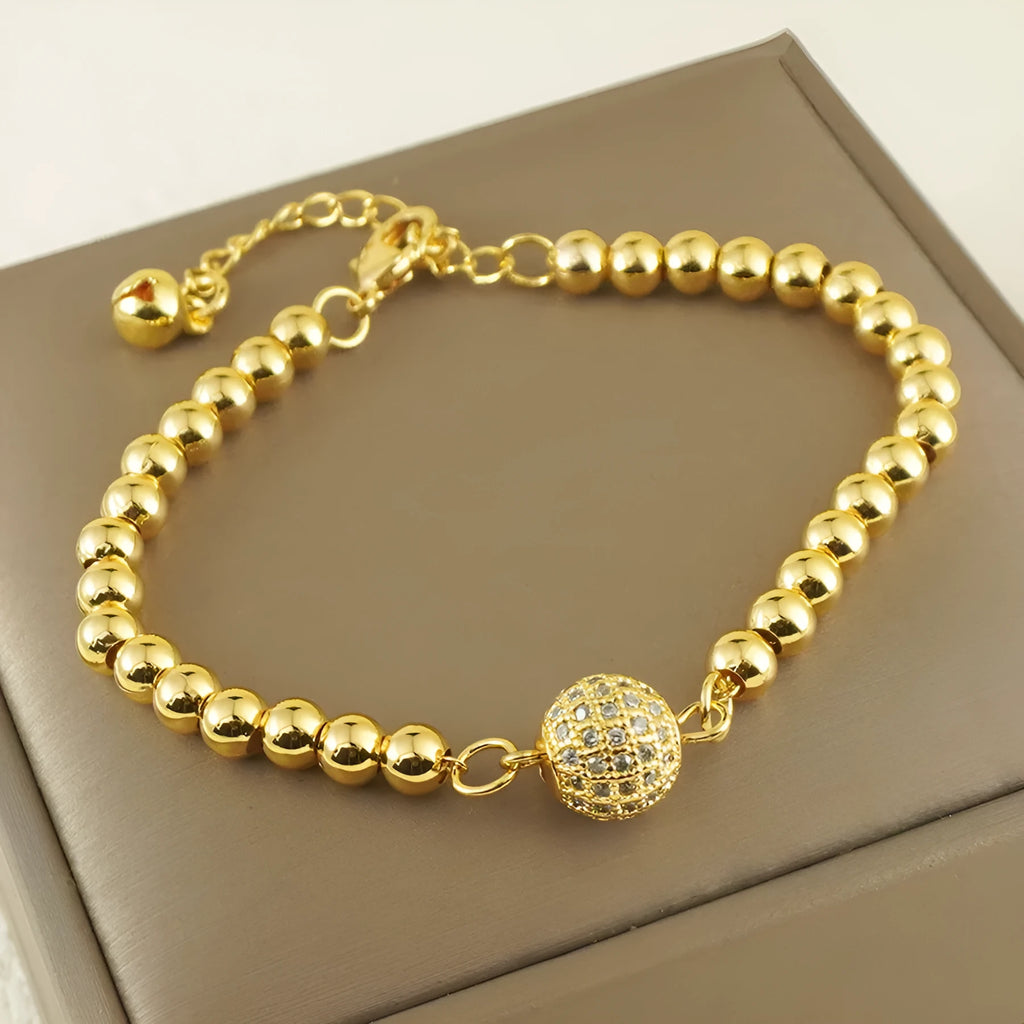 Women's copper bracelet with single ball zircon, heart shape, Arabic style, electroplated finish
