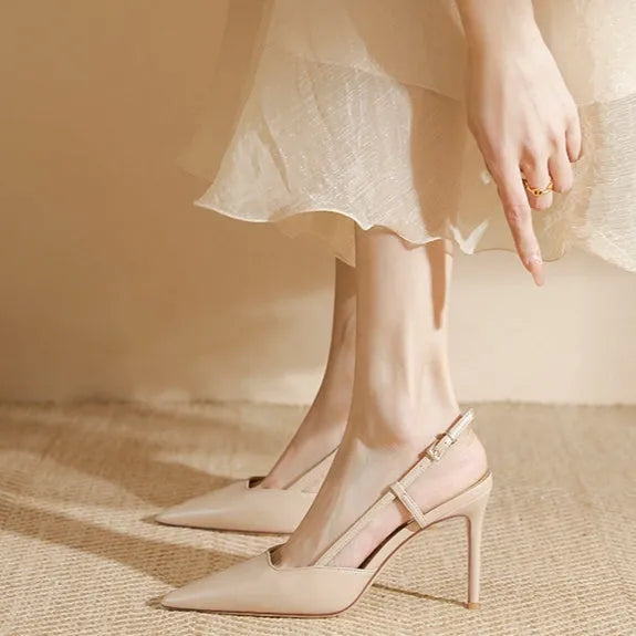 Apricot women's high-heeled sandals with buckle strap and thin belt design