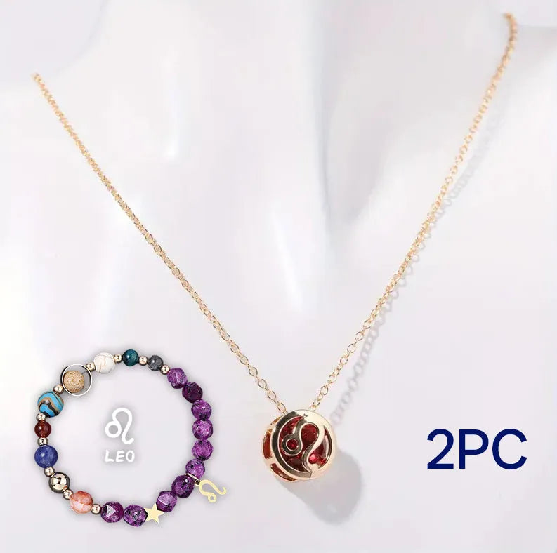 Natural stone beaded necklace and matching bracelet set laid flat, showing genuine gemstone beads.