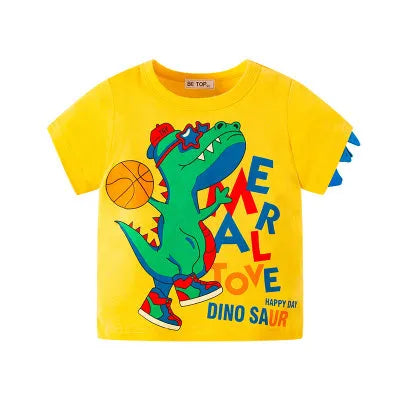 Children's short sleeve T-shirt with animal pattern, soft fabric, Korean style, sizes 90-140cm for summer