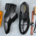 Men's plus size black PU leather formal lace up shoes with rubber sole and horse buckle detail