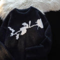 Men's cotton sweater with flocked horse motif design in apricot colour, showing pullover style with long sleeves