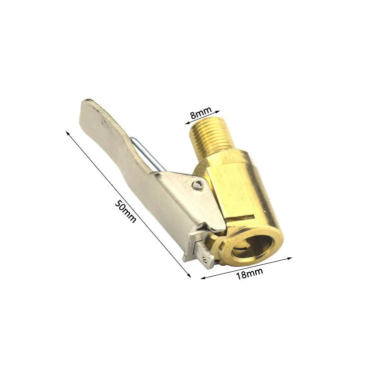 Copper tyre inflation clamp for vehicle 8V1 valves showing bulging mouth design