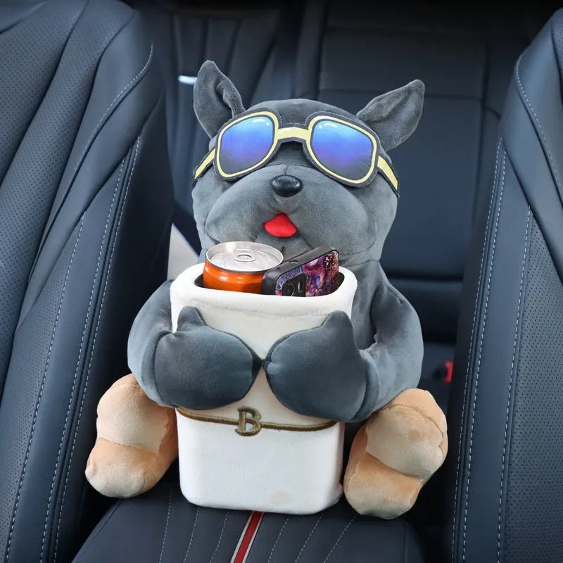 Plush car tissue box hanging on vehicle armrest with character design options