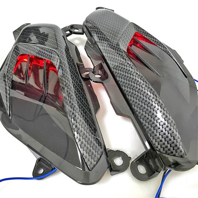 LED side lamp refit with carbon fibre decoration for YAMAHA NMAX155 2013-2019, blue light option on black scooter side profile