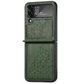 Samsung Z Flip 4 PU leather back cover with rhombus pattern in black, brown, blue, green, and red