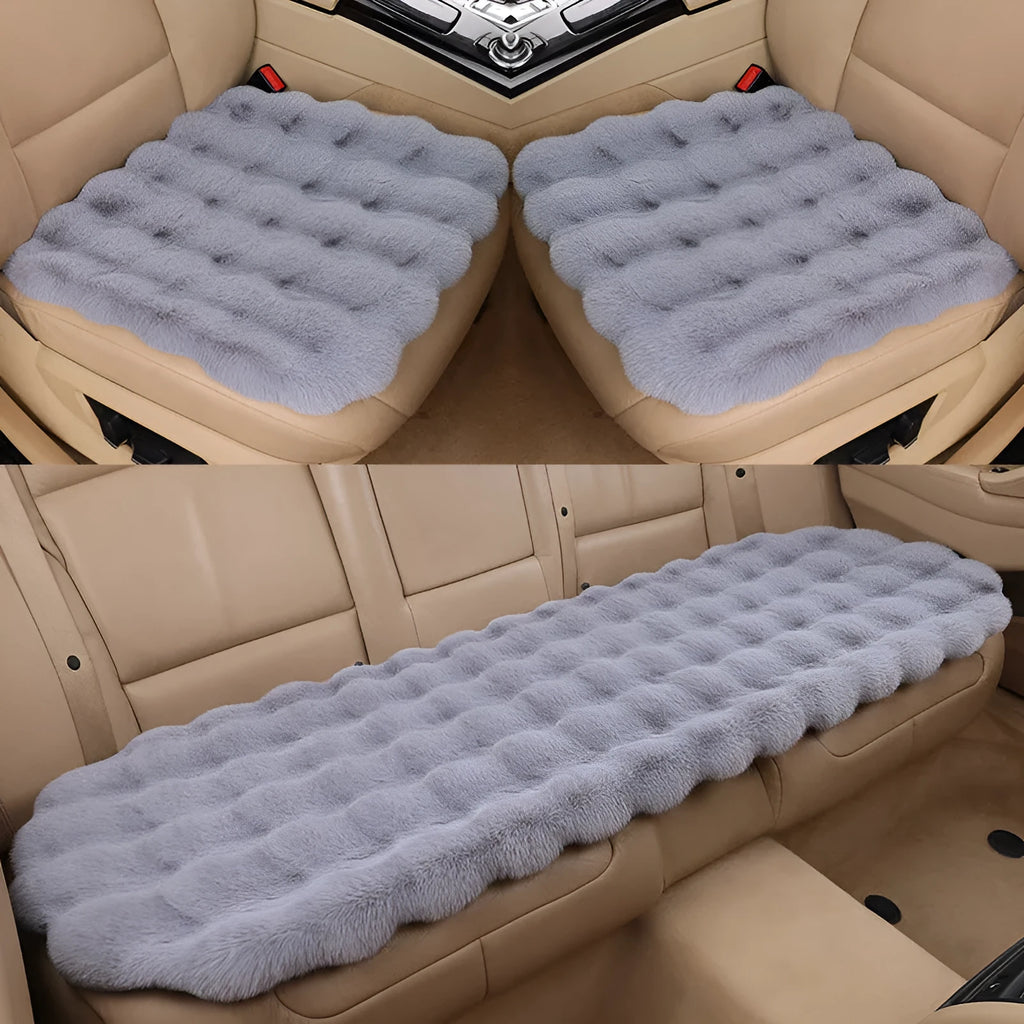 Bubble velvet rabbit plush car cushion three-piece set for five-seat cars without backrest in grey