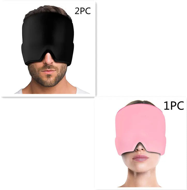 Elastic cloth gel eye mask for headache relief in black, pink or sky blue colours