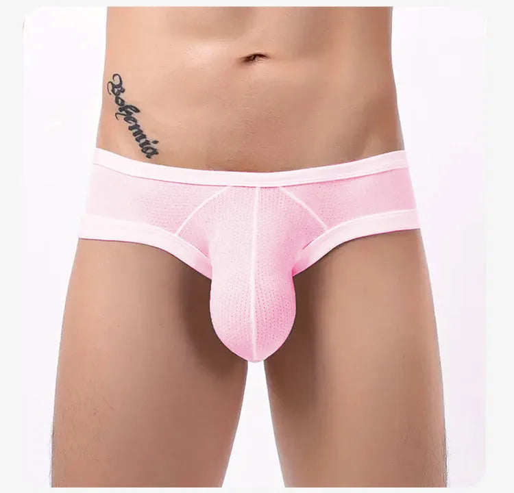 Men's cotton briefs in seven colour options showing low waist boxer style design