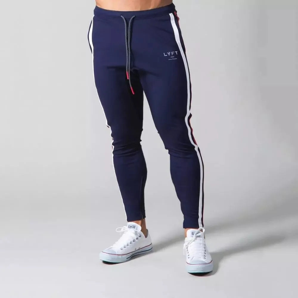 Men's cotton stretch running sweatpants in black with elastic waistband for fitness and leisure use