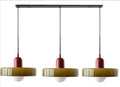 Retro three-head chandelier with glass shades and iron construction in wine red colour