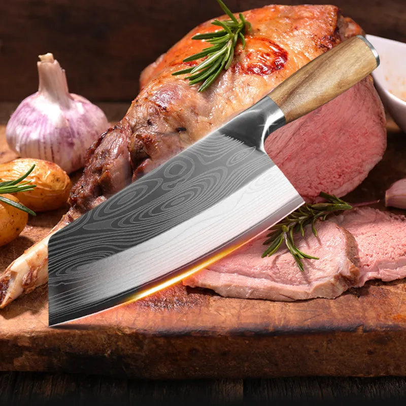 320mm stainless steel kitchen knife with 40cr13 blade and ice and fire forged construction