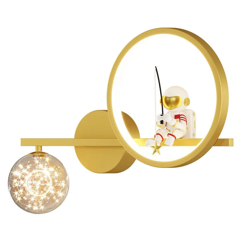 Cartoon astronaut starry sky ball bedside lamp Nordic style 220V children's room lighting white finish