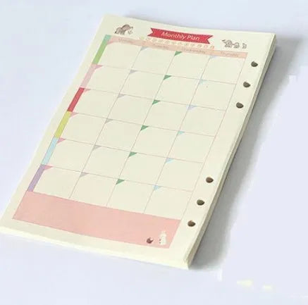 Coloured A5 A6 binder filler paper sheets with various page styles for planners and diaries