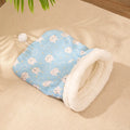 Soft pink Trojan patterned cat sleeping bag bed measuring 50cm by 40cm