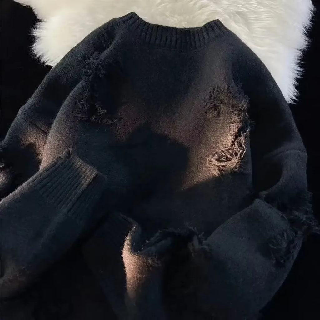 Men's autumn winter ripped hoodie in polyester, available in apricot, black, and gray, sizes M to 3XL