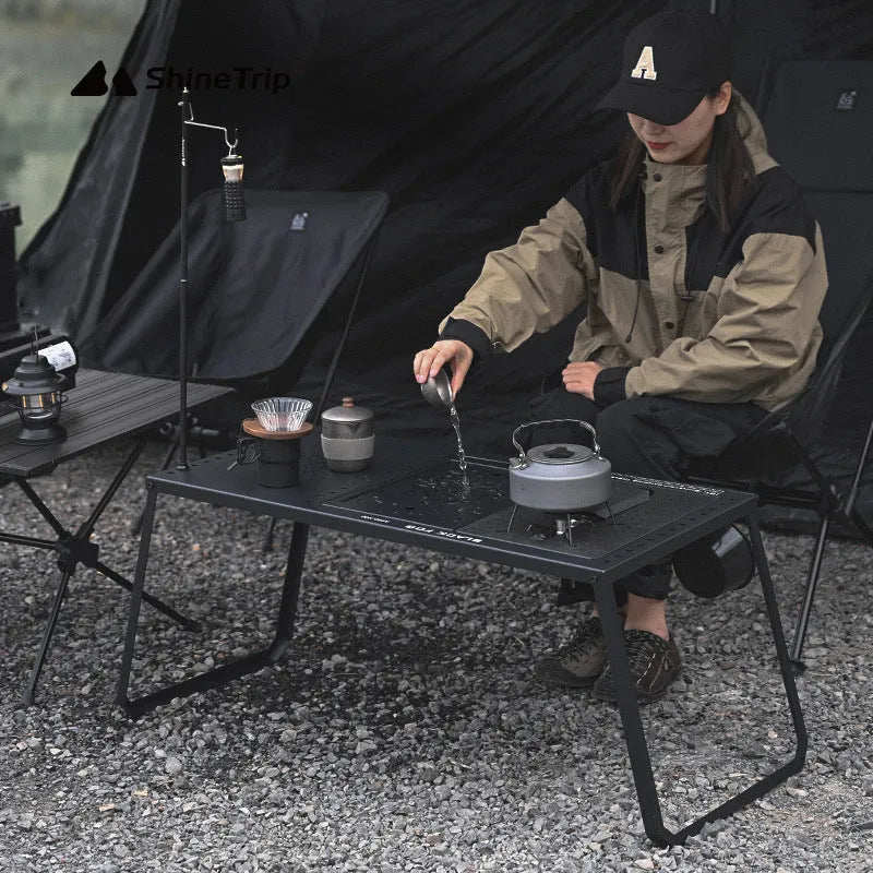 IGT folding camping table carbon steel multifunctional unit with cell board drain basket and spider furnace compatibility