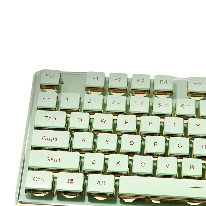 Prewalker V3 wired mute keyboard and mouse suit in retro green colour on a desk