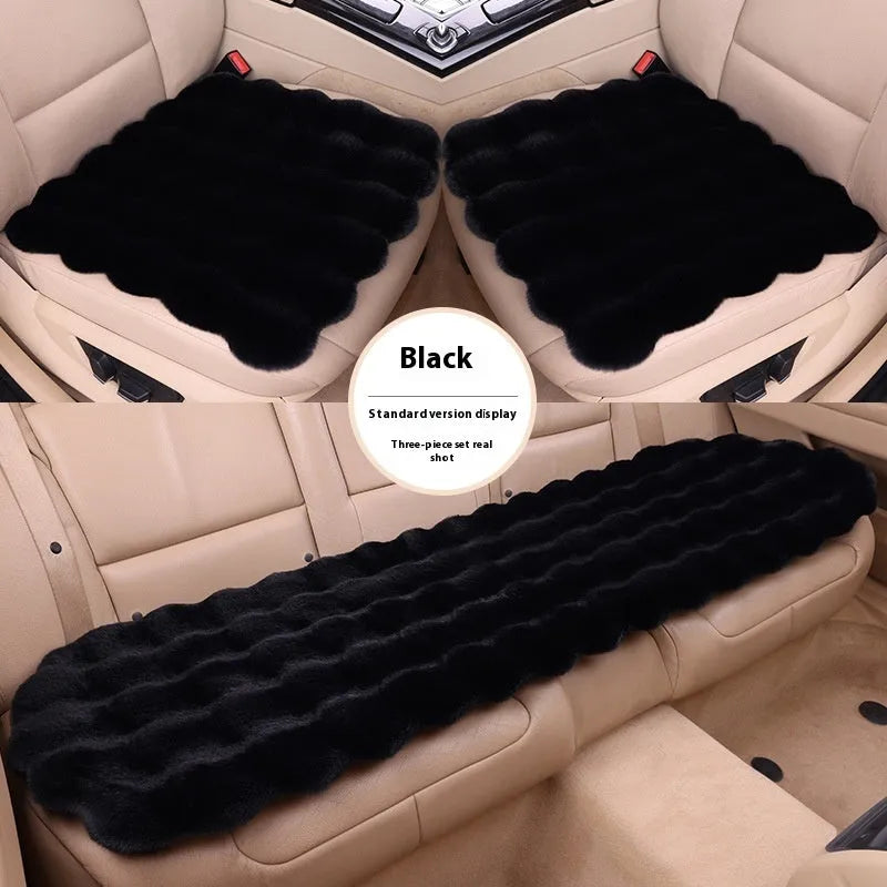 Bubble velvet rabbit plush car cushion three-piece set for five-seat cars without backrest in grey