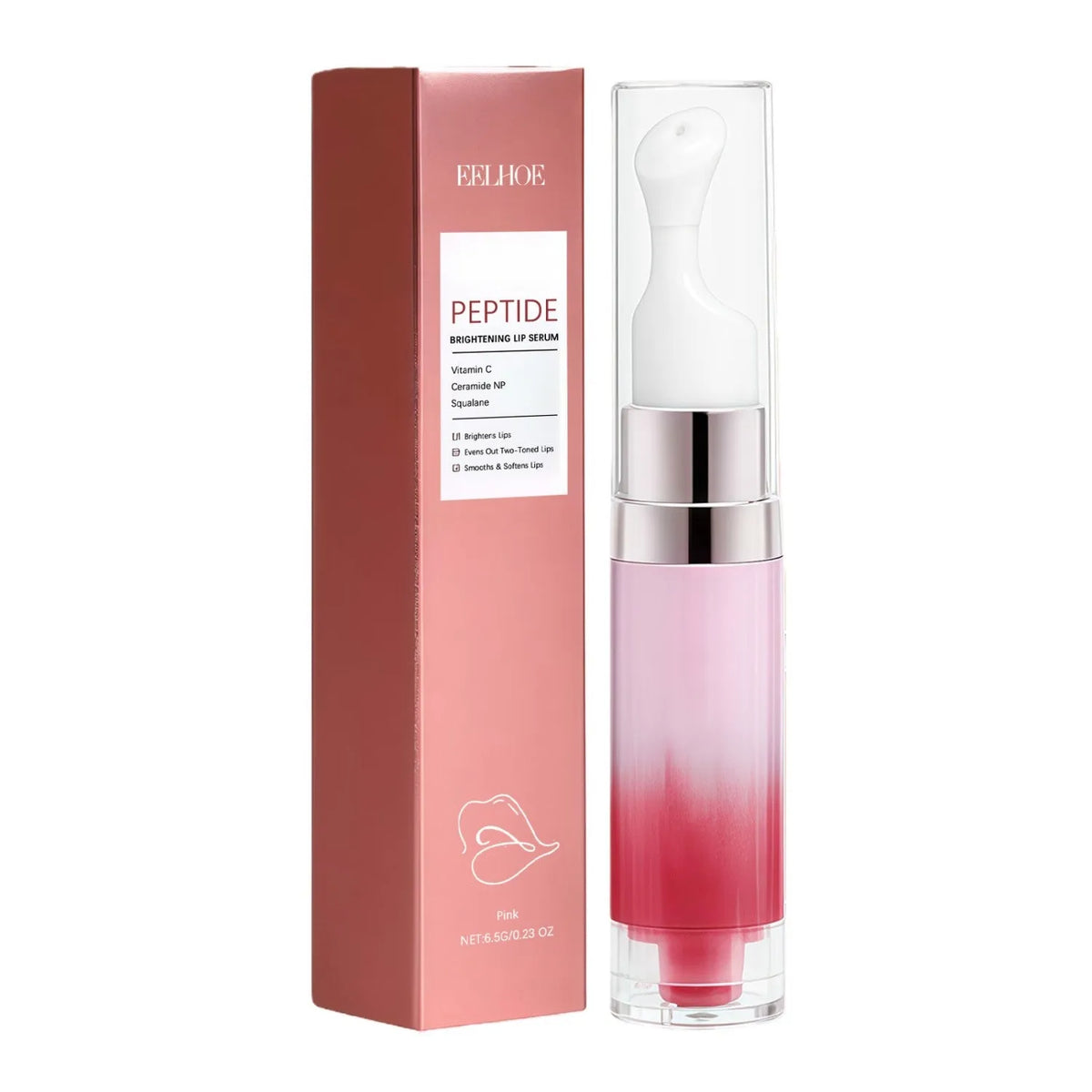 Brightening Lip Serum in pink transparent tube with vitamin C and glutathione formula 3.5g