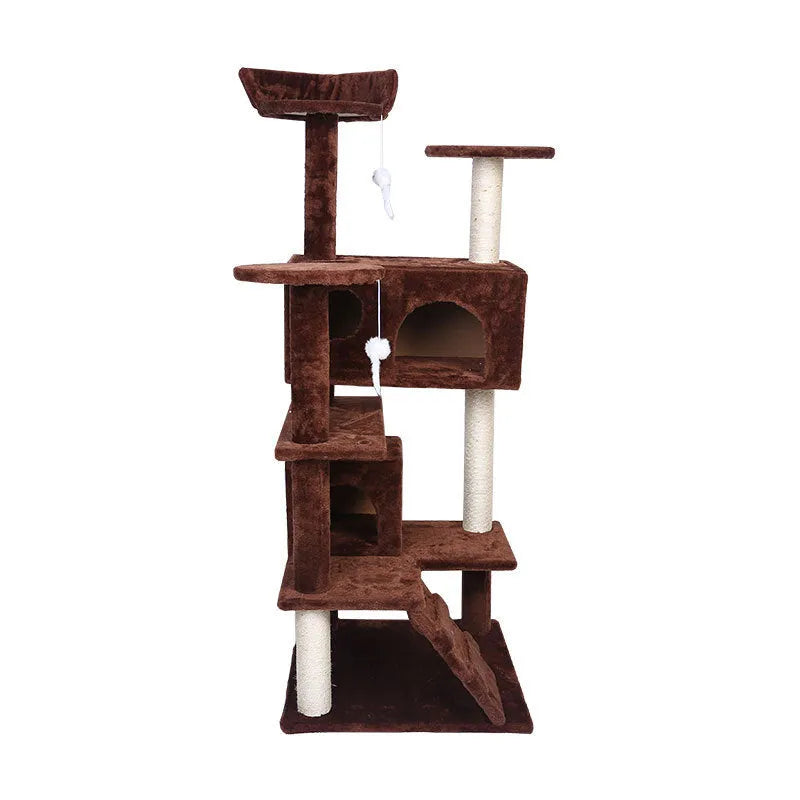 Cat climbing frame luxury villa with sisal posts, density board base, and plush cloth platforms, 50x50x137cm, suitable for 1-3 cats