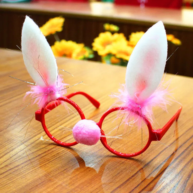 Plastic Christmas glasses frame decoration with fabric Santa Claus hat design