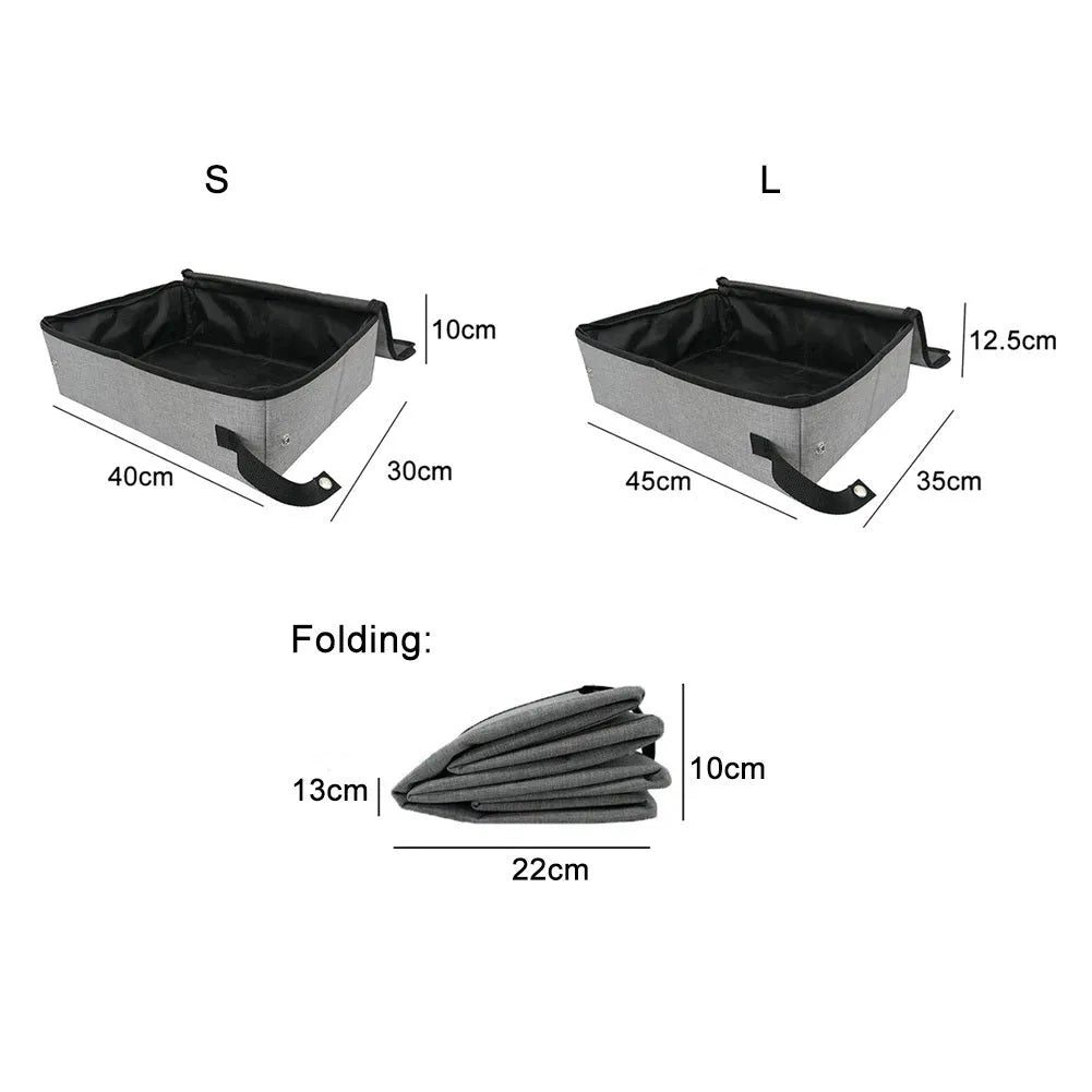 Foldable waterproof cat litter basin with lid in Grey, medium size 45x35x12.5 cm