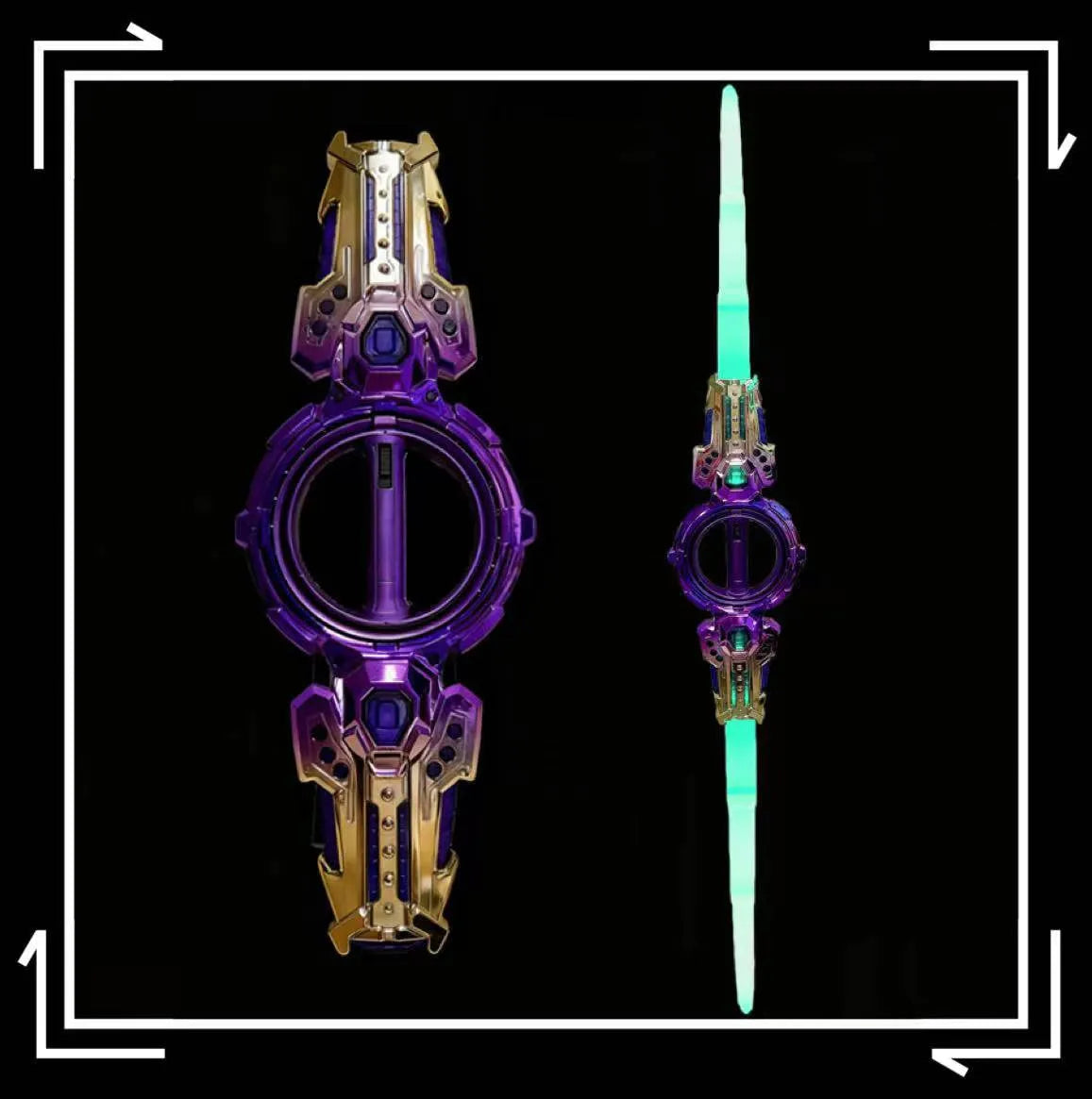 Double-edged fire spinning plastic toy sword for teenagers, electroplated blue gold finish