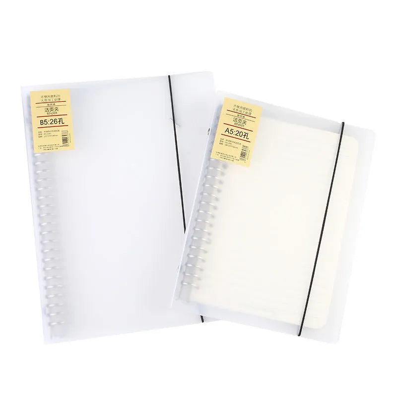 A5 loose-leaf notepad binder with 26-hole binding, horizontal line pages, and PP matte cover