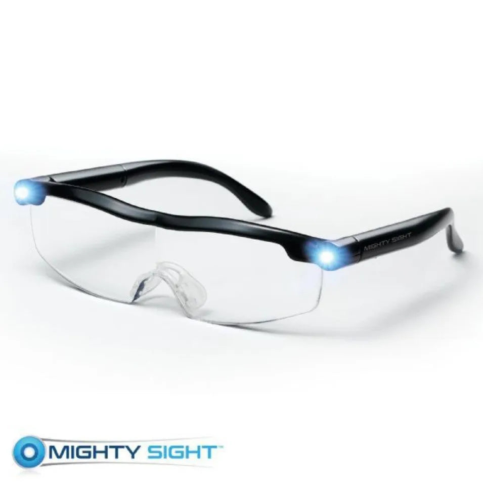 USB LED reading glasses with transparent black frame and integrated lighting